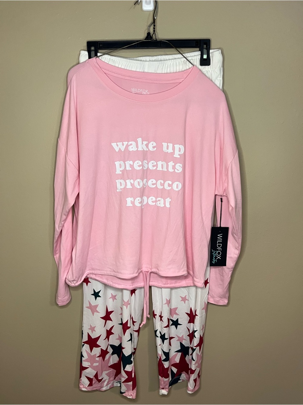 Wildfox Pink Top with White & Red Star Pajama Set